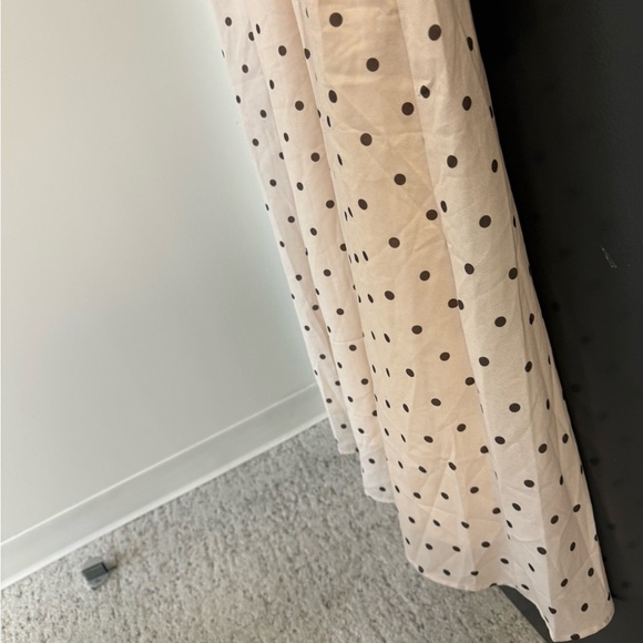 Ghospell NWT L Cream Long Sleeve Puff Sundress brown polka Dots Midi - Picture 11 of 16